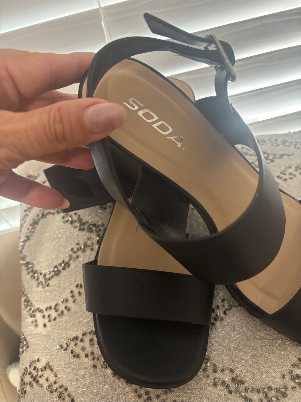 Soda Black Women's Wide Strap Block Heel Sandals